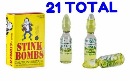 Prank Glass Stink Bombs - Horrible Rotten Egg Smell  (21 VIALS - 7 BOXES of 3 )