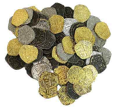 Metal Pirate Treasure Coins - Set Of 100 Gold And Silver Doubloon Replicas
