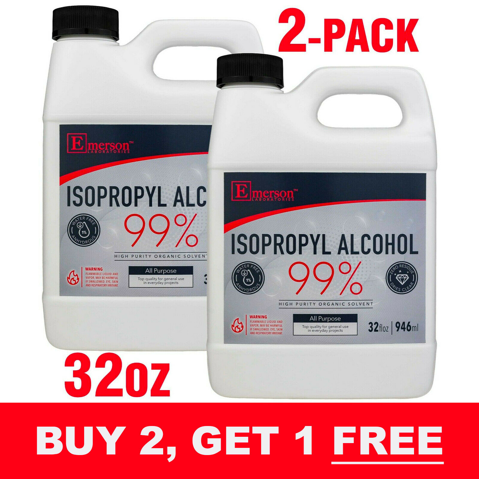 Rubbing Alcohol 99% Pure Antiseptic (isopropyl Alcohol 99%) - 64oz (1/2 Gallon)