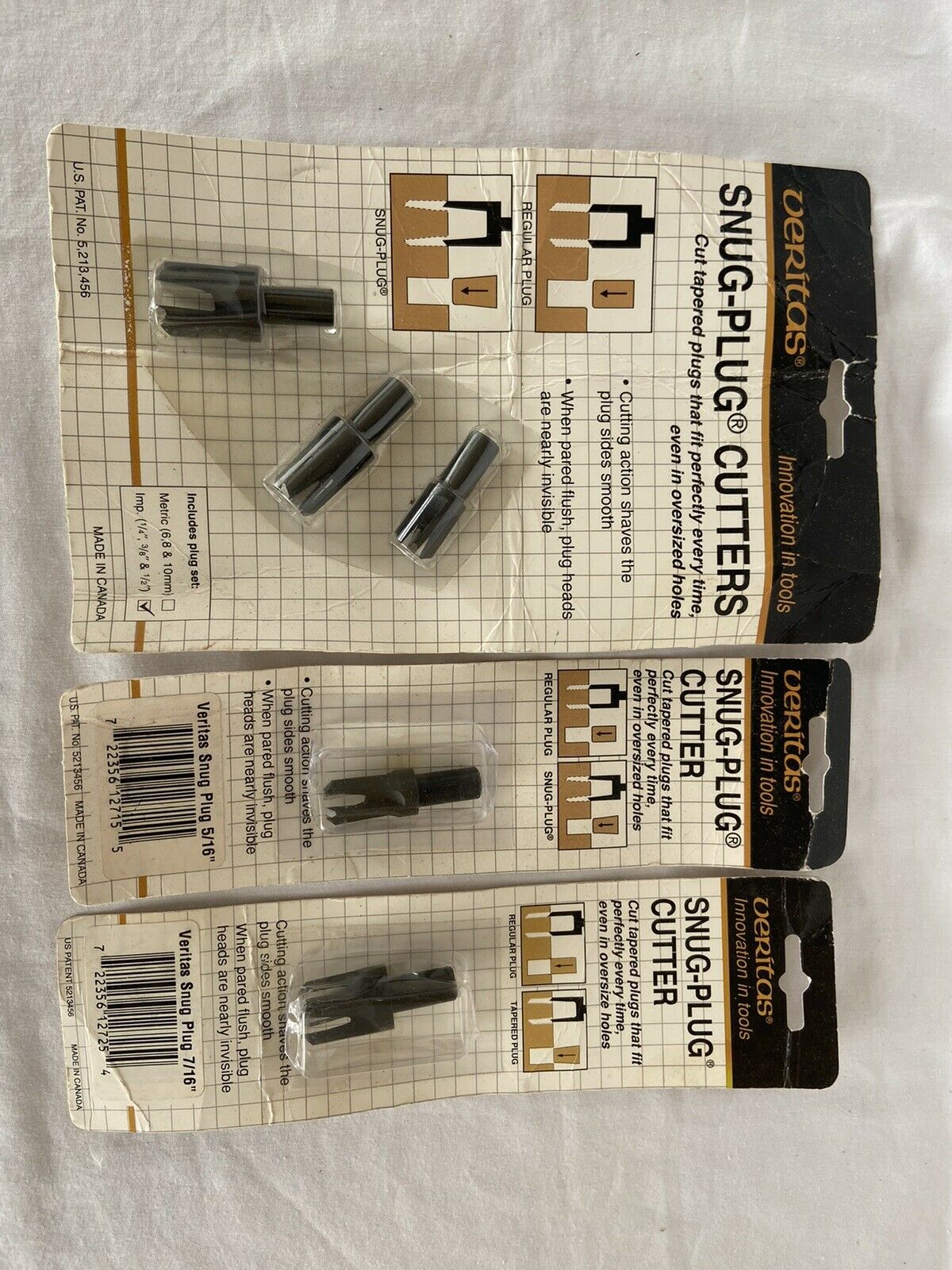 Veritas Snug-plug Plug Cutters Set Of 5 Made In Canada 1/4” 3/8” 1/2” 5/16” 7/16