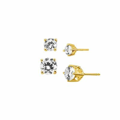 Set of Two Cubic Zirconia Stud Earrings in 18K Gold-Plated Sterling Silver