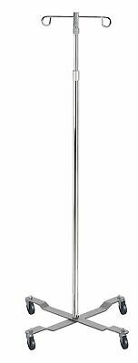 Drive Medical IV Pole 2-Hook 4-Leg Chrome Plated Steel, 13033
