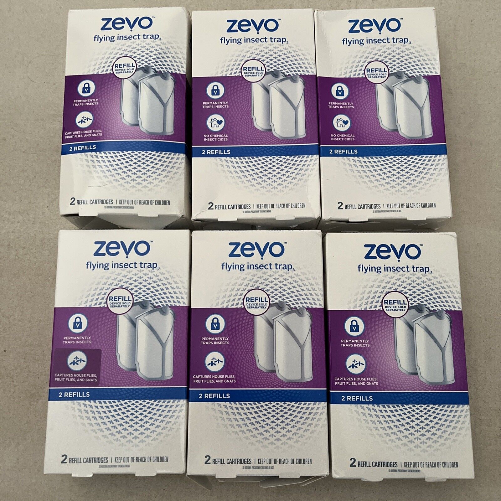 6x2=12 Pack Zevo Flying Insect Trap Refill Cartridges - Free Shipping