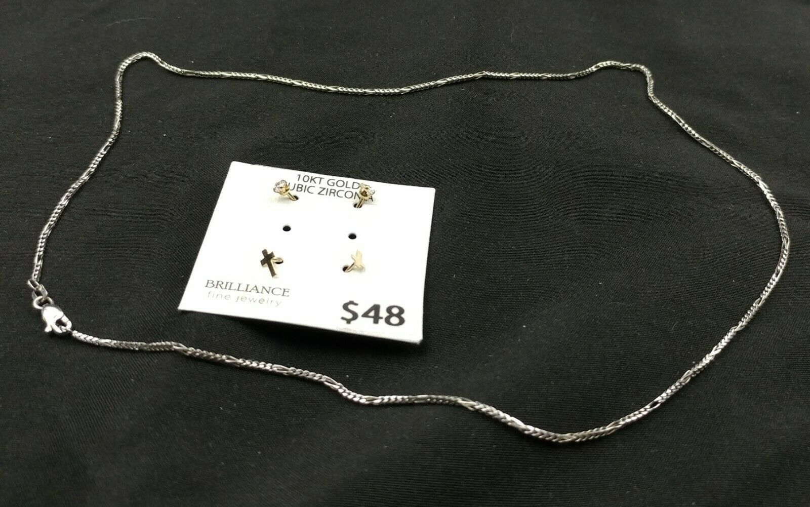 14k White Gold Necklace And 10k Yellow Gold Earrings Jewelry Set 5.14g