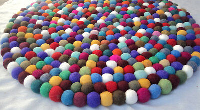 Multi Colored Felt Balls Carpet Mat  Round Rug 100% Wool 50cm Christmas Gifts