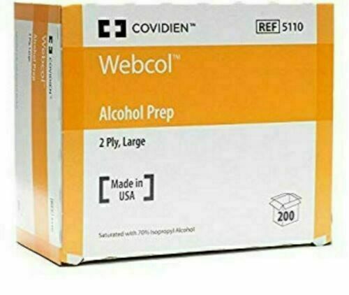200 Webcol Large Size Alcohol Prep Pads Wipes, Made In Usa