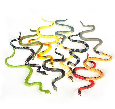 12 Rain Forest Rubber Snakes 6" Realistic Fake Snake Hissing Tongue, Gag Gift