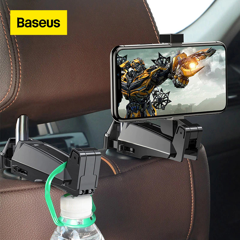 2 In 1 Car Back Seat Headrest Hook With Phone Holder/handbag Fastener Clip