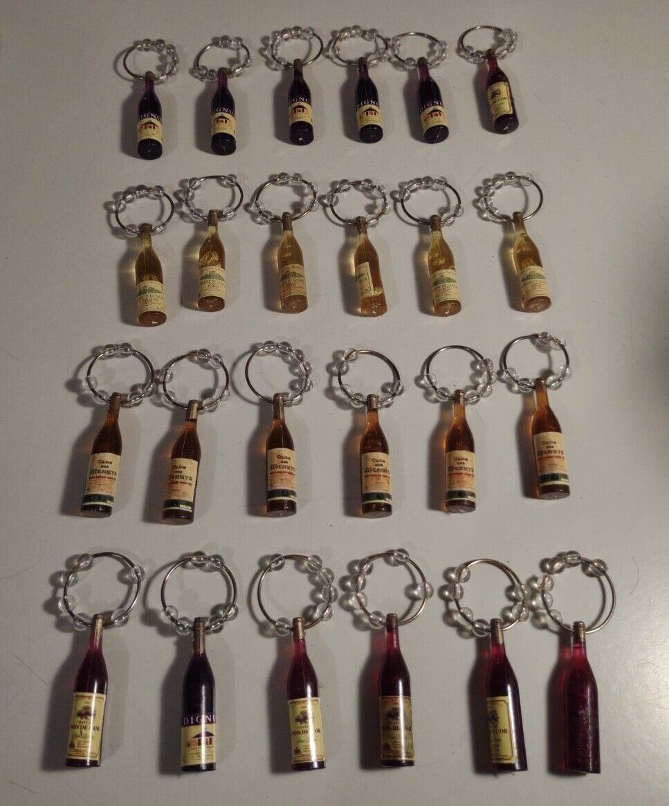 Lot of 24 Comedy Trajedy Wine Glass Charms Markers Used - Wine Bottle Shaped
