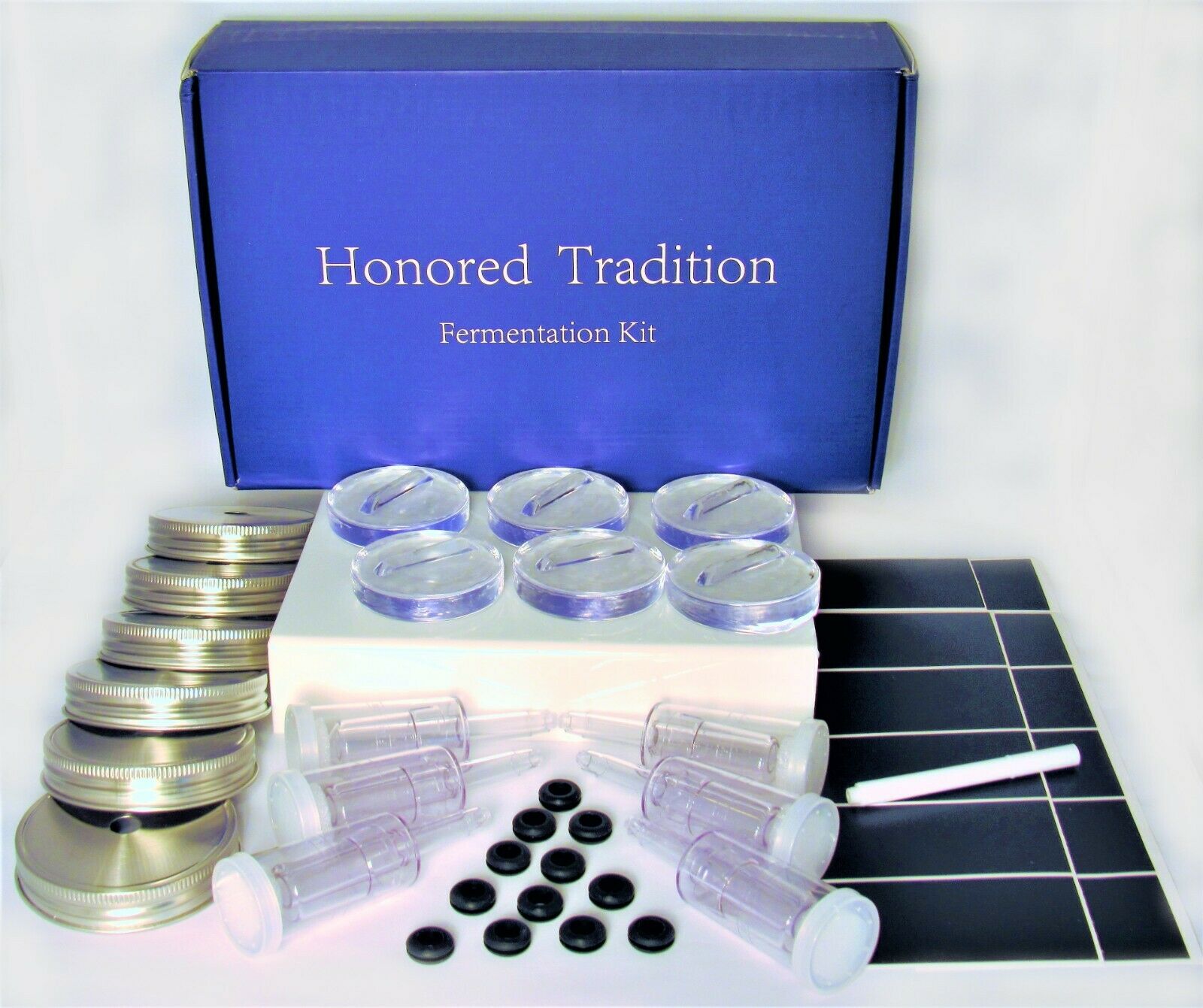 HONORED TRADITION Food Fermentation 6-PACK of STAINLESS STEEL LIDS,6 AIRLOCKS AN