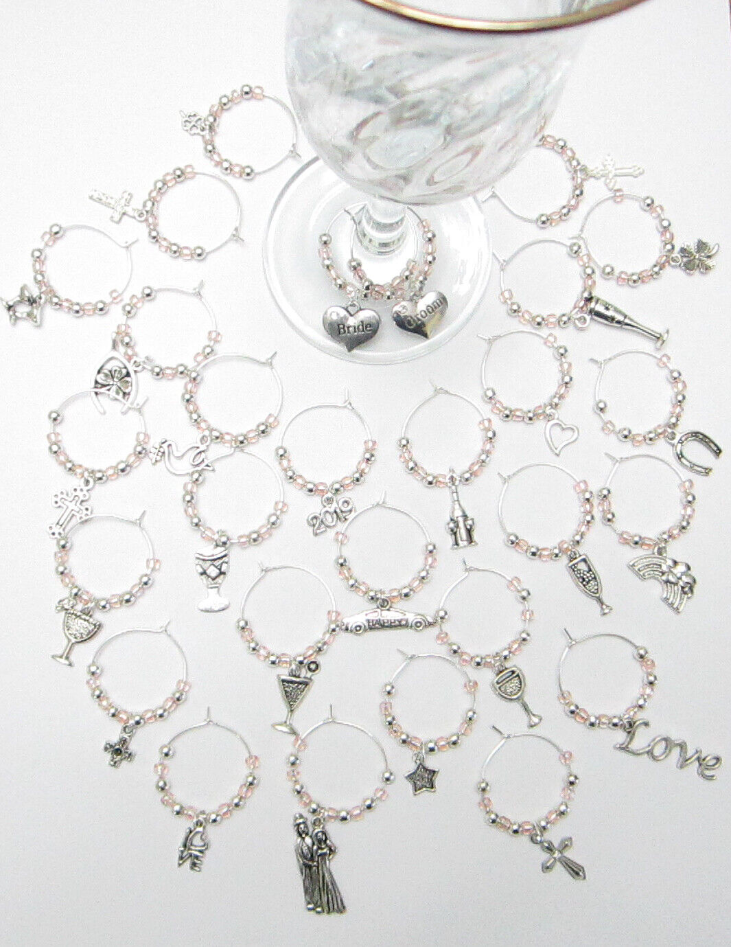 50 New  Various "wedding" Wine Ring Charms -great Price