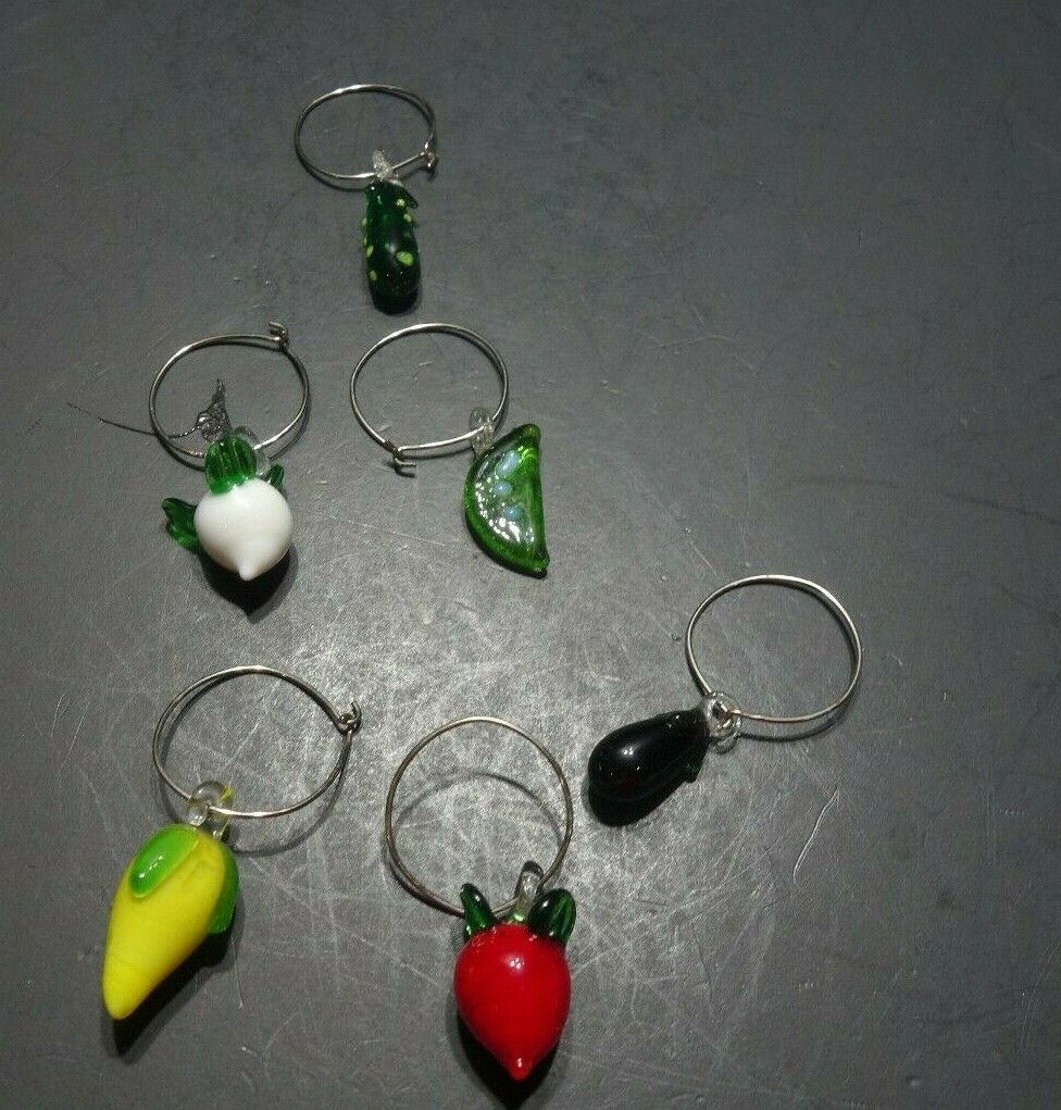 Blown Glass Vegetable Charms Beverage Markers Wine Glass