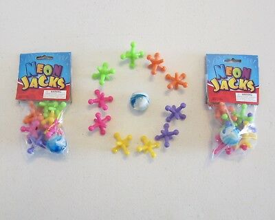 2 Sets Of New Large Size Neon Jacks And Rubber Bounce Ball Game Classic Kids Toy