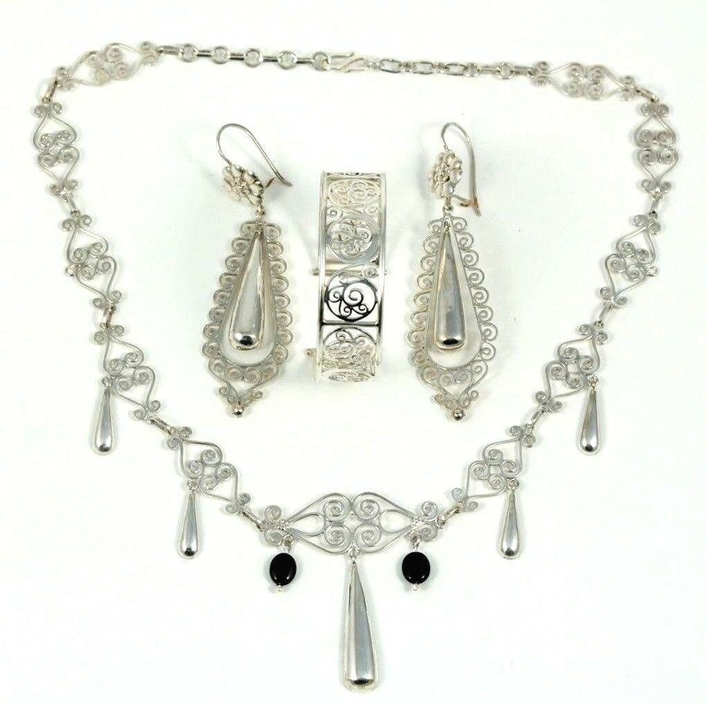 New Set Necklace/earring/bracelet Mexican Sterling Silver .950 Hand Made Stamped
