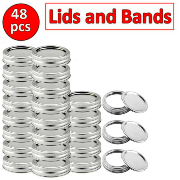 48 PCS Canning Lids and Bands Regular Mouth Mason Jar Rings Split Type 70MM USA